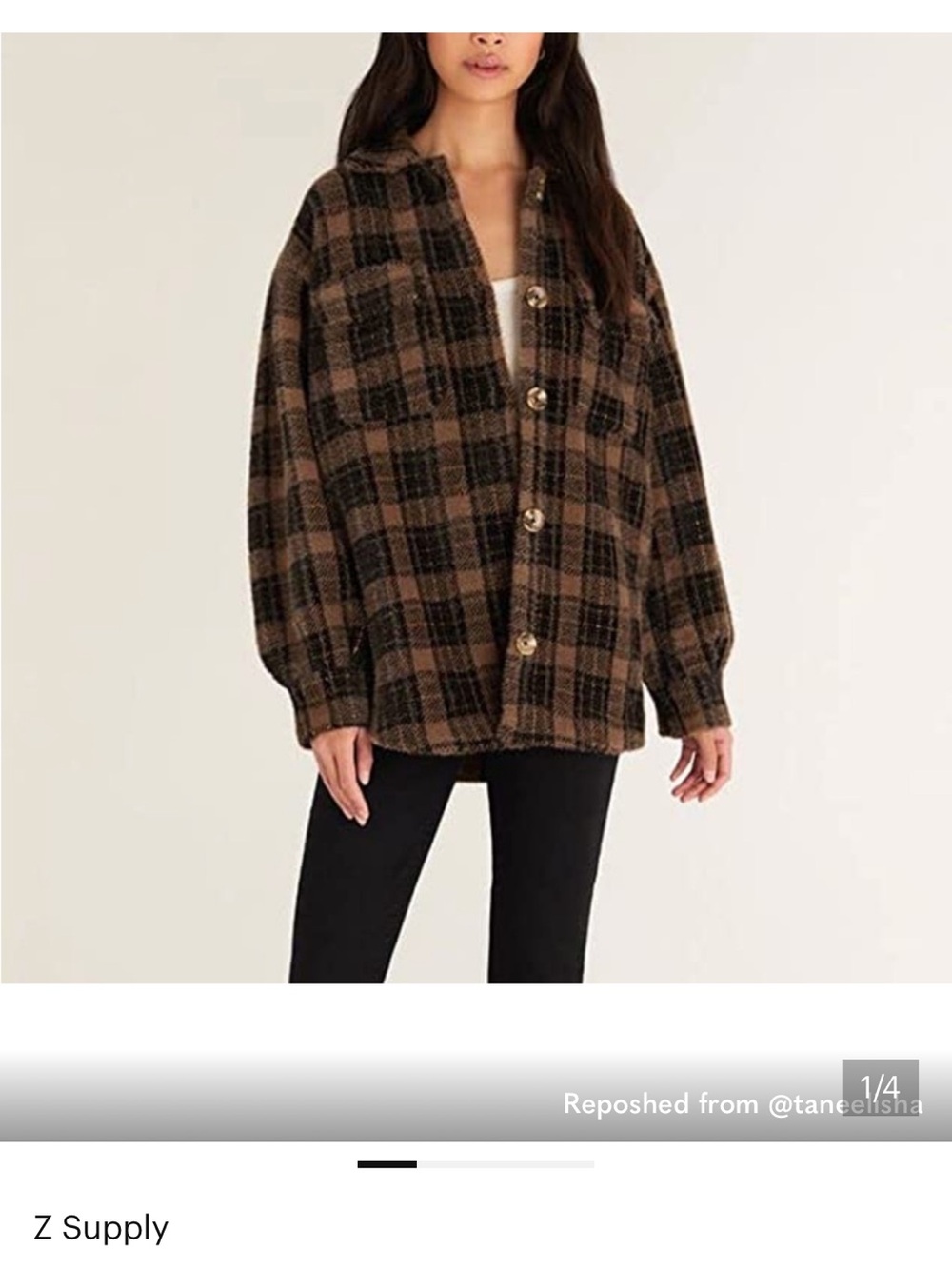 Z Supply Brown & Black Plaid Teddy Shacket